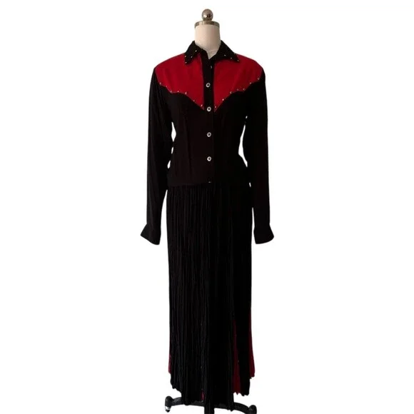 Lucille Skirt Suit Womens Size 6 Black Red 2pc Western Rockabilly Fringe - Picture 12 of 12